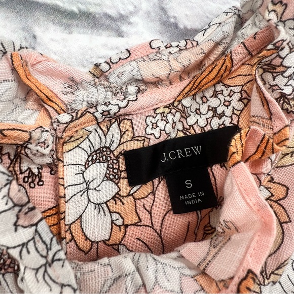J. Crew Puff Sleeve Linen Top Zinnia Flora Peach White Floral Size Small Smocked - Picture 4 of 10